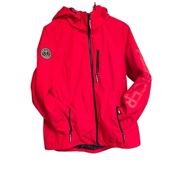 Tommy Hilfiger Red Jacket - missing inner jacket. Size Large-Several zip pockets - Picture 1 of 15